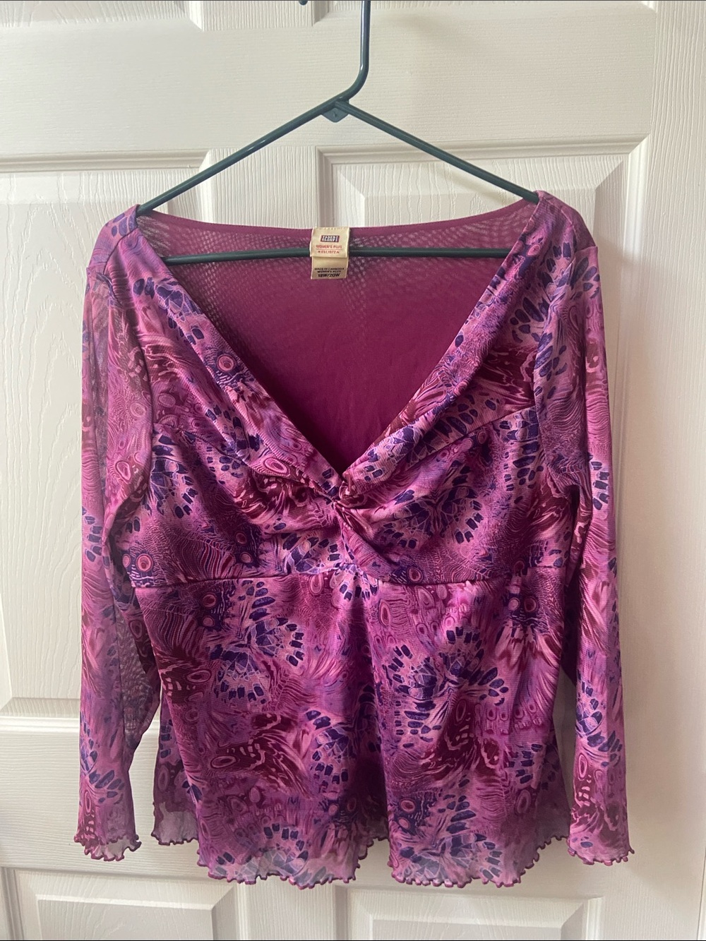 Faded Glory Purple Pink V-Neck Long Sleeve Blouse 18w/20w